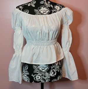 Long Sleeves Off Shoulder Top - White fits XS to Small